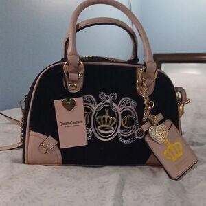 NWT Juicy Couture Black pony Hair and Pink Satchel with Gold Accents